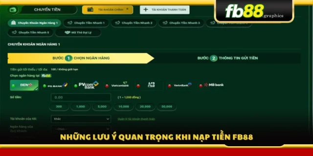 Lưu ý quan trọng trong quá trình nạp tiền FB8